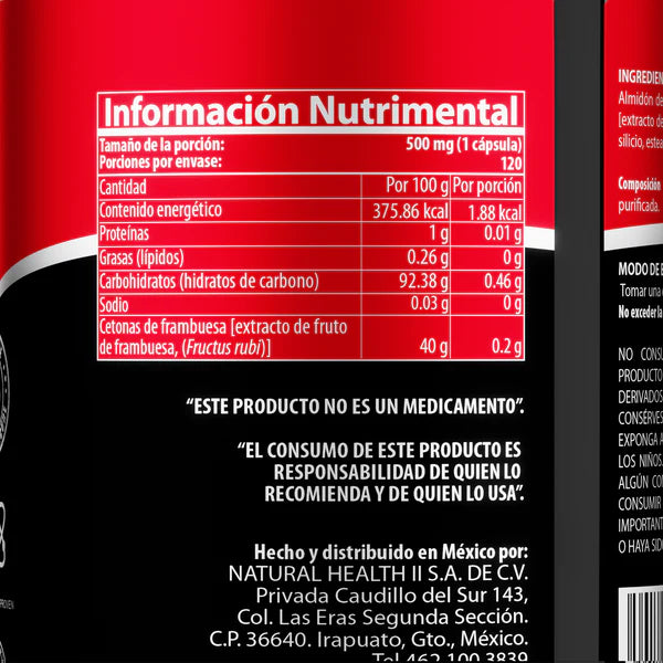 Natural Health Cetonas De Frambuesa 500 Mg 120 Cápsulas