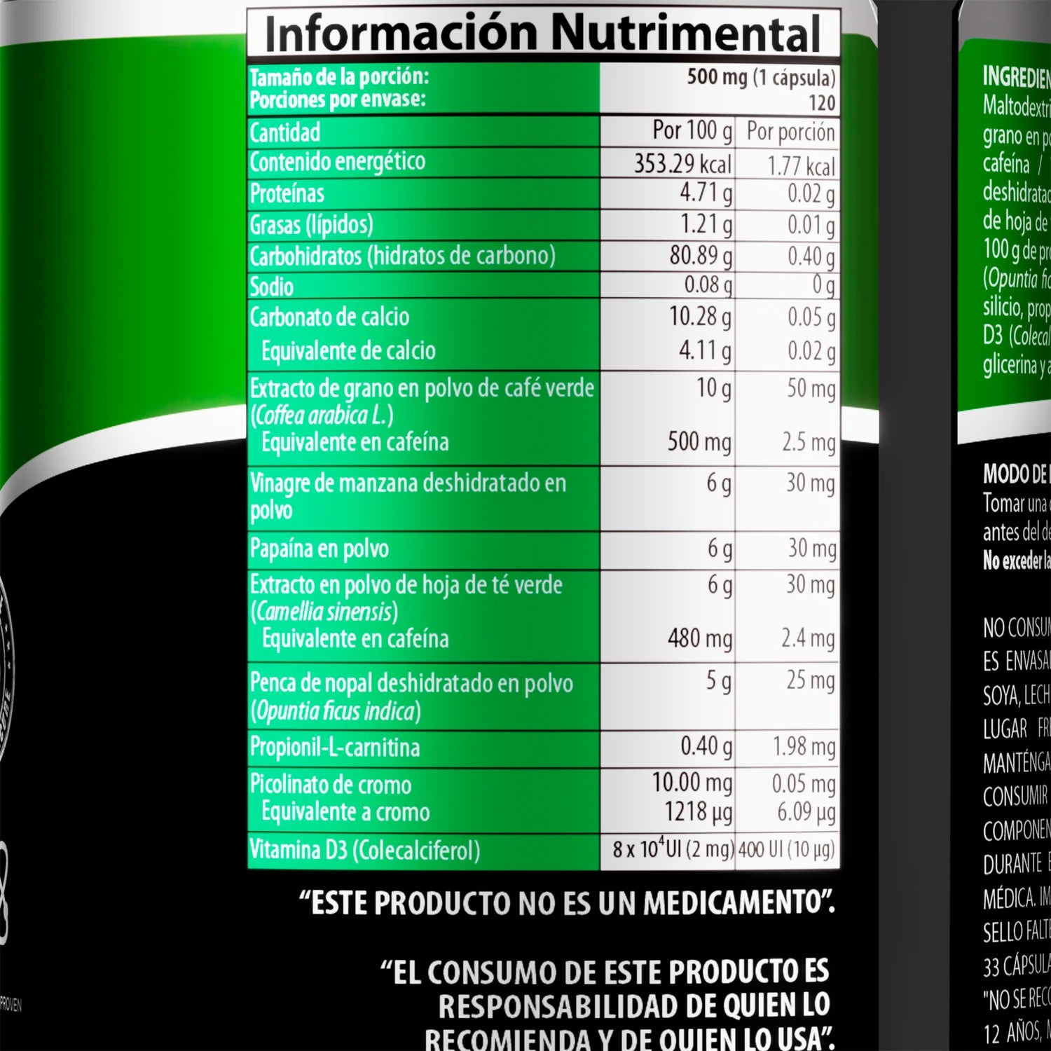Natural Health Green Coffee 500mg  120 Cápsulas Quemagrasa y Energía