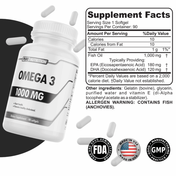 Pure Nutrition Omega 3 1000 mg 90 Cápsulas | Apoyo Nutricional y Uso Diario