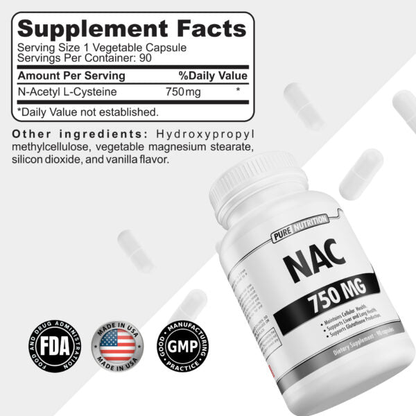 Pure Nutrition NAC 750 mg 90 Cápsulas | Vitalidad Diaria y Bienestar
