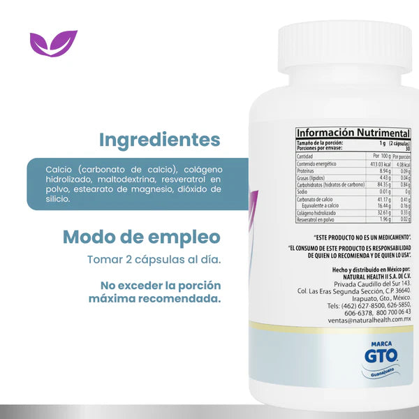 Natural Health Colágeno Hidrolizado + Resveratrol 500 Mg 60 Cápsulas