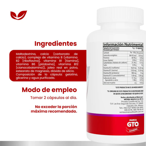 Natural Health Complejo B + Jalea Real 500 Mg 60 Cápsulas