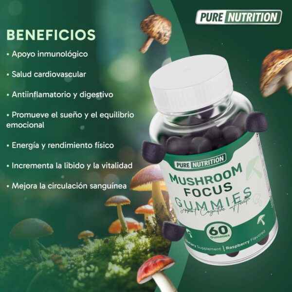 Pure Nutrition Mushroom Focus 60 Gomitas | Enfoque, Energía Mental y Claridad Cognitiva