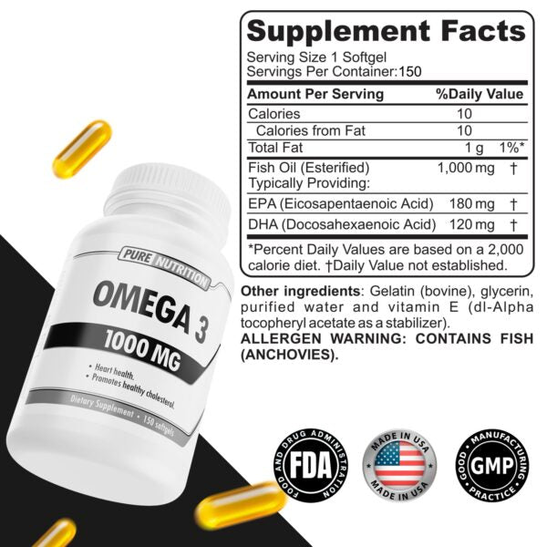 Pure Nutrition Omega 3 1000 mg 150 Cápsulas | Bienestar Diario y Apoyo Nutricional