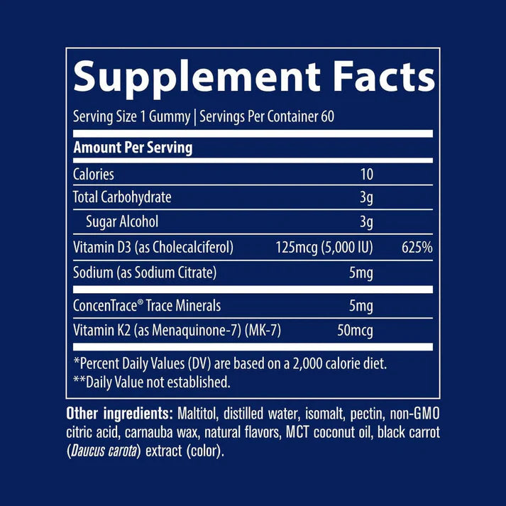 Trace Minerals Vitamina D3 + K2 60 Gomitas Sabor Fresa