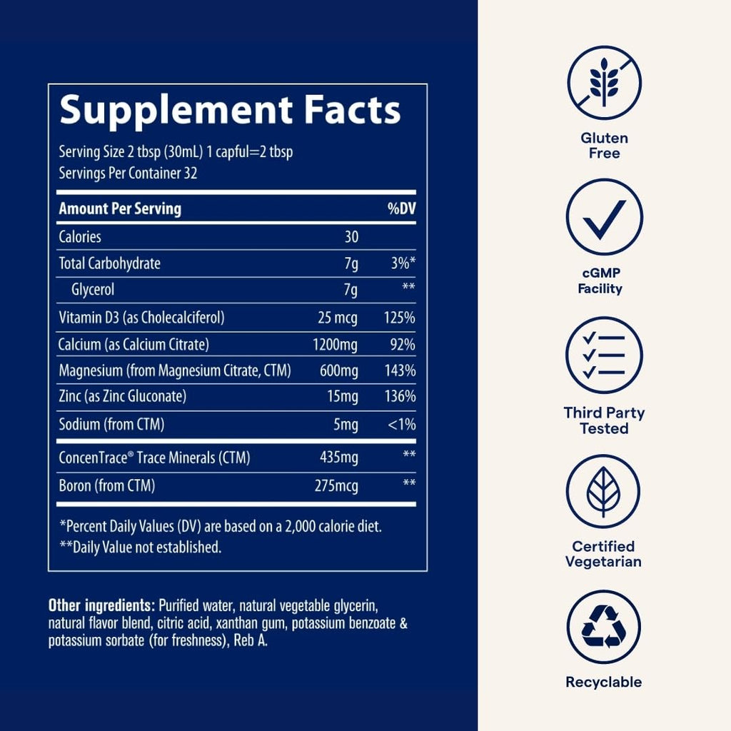 Trace Minerals Cal/Mag/Zinc + Vitamina D3 16 Oz Sabor Piña Colada